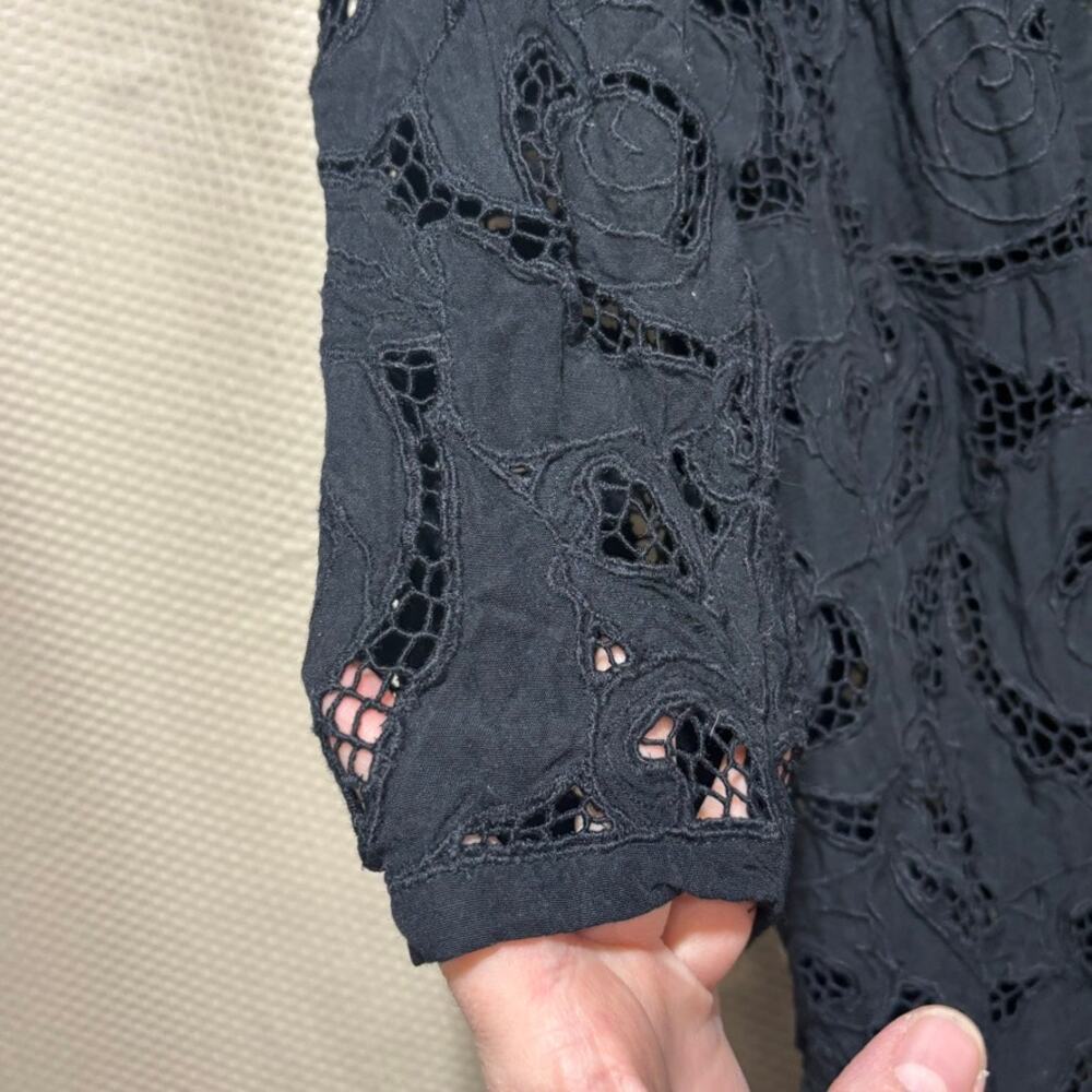 Surya Size S Black Crochet Lace Mesh Floral Open Cardigan Resort Beach Coverup - Picture 2 of 8
